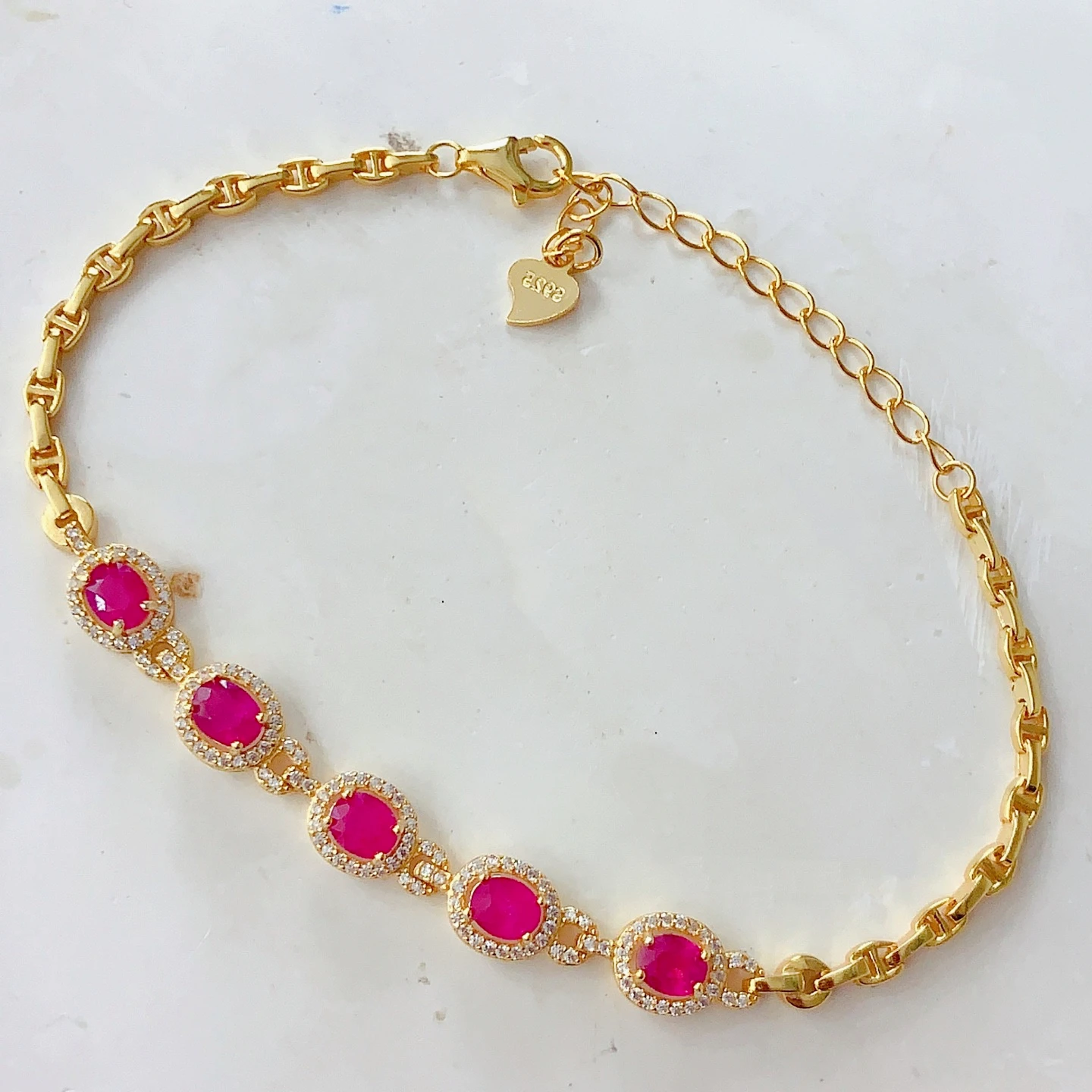 Luxury Natural Ruby Bracelet for Wedding 5x4mm Genuine Ruby 925 Silver Bracelet Silver Fine Jewelry with Gold Plating