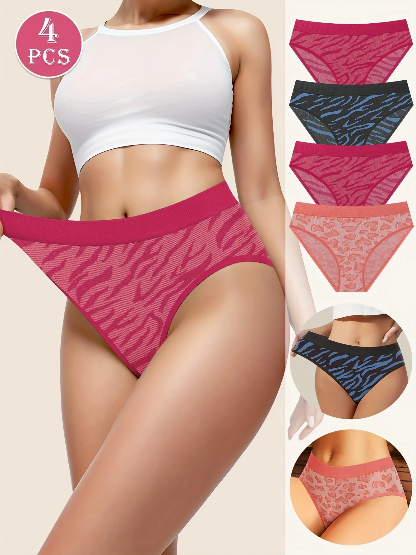 4pcs Women'S Low-Rise Briefs - Leopard Print, Seamless, High Stretch, Breathable & Comfort Fit Underwear by MIOTAN, Featuring an