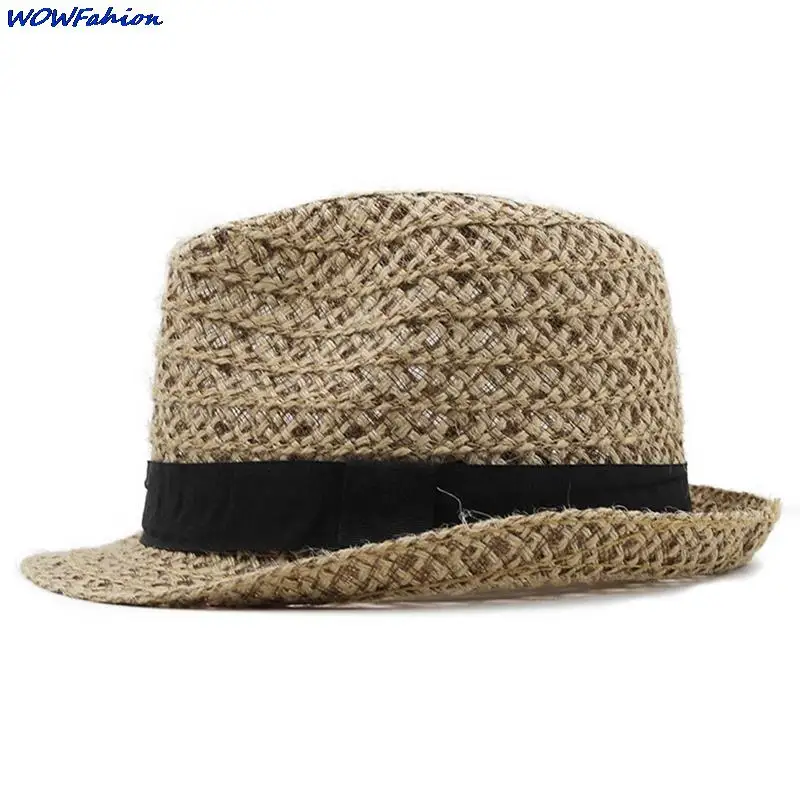 Unisex Women Men Summer Casual Trendy Beach Sun Hollow Out Straw Panama Jazz Hat Cowboy Fedora Hat Gangster Cap