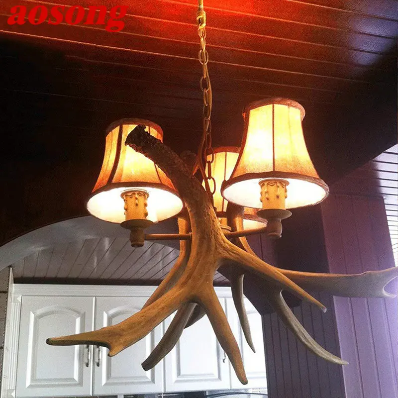 

AOSONG Contemporary Chandelier Pendant Light LED Antler Creative Hanging Ceiling Lamp for Home Dining Room Decor Fixtures