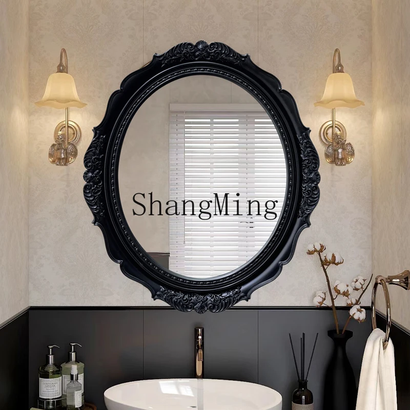 

DHY retro oval engraved bathroom mirror wall-mounted toilet smart makeup mirror