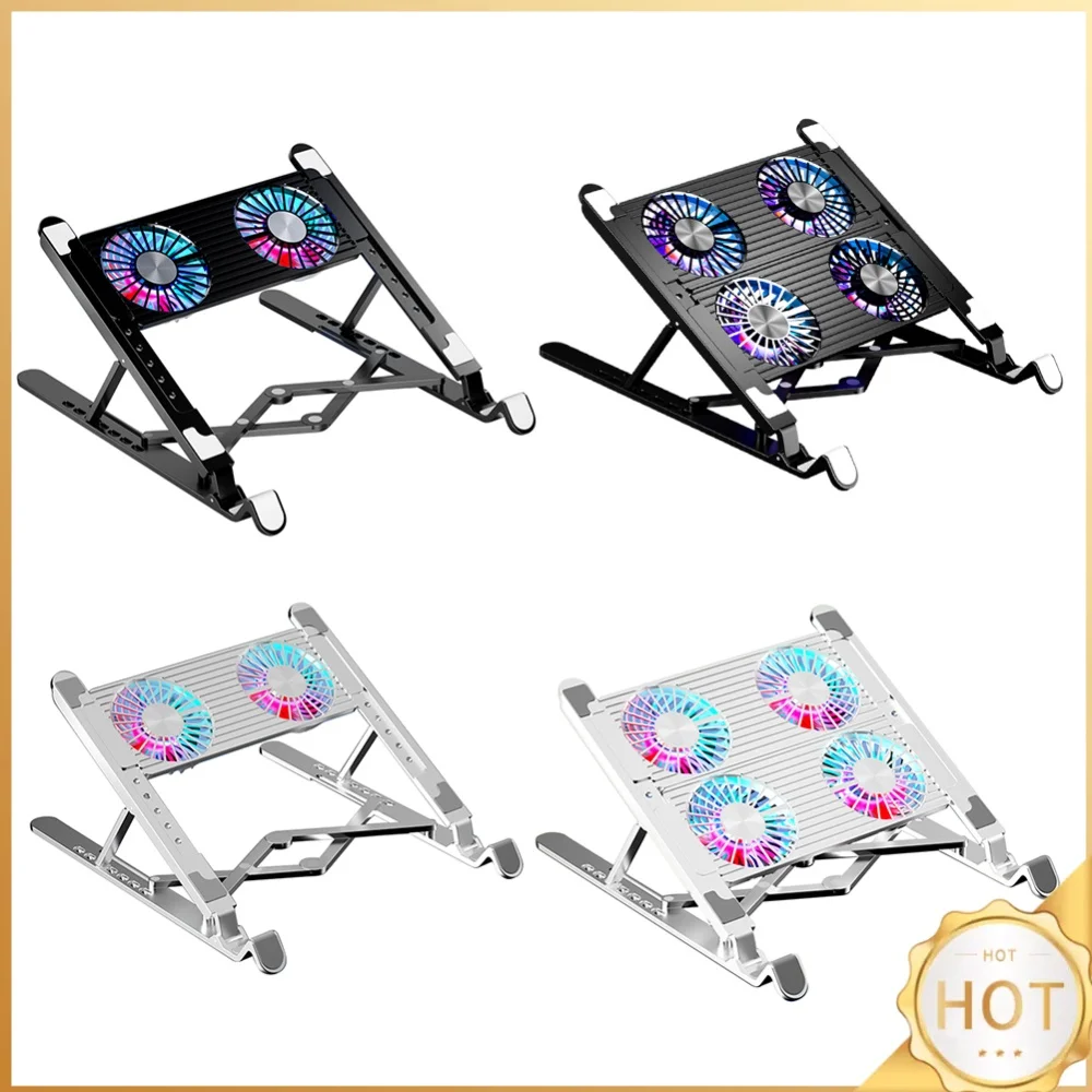 Laptop Cooling Fan with 2/4 Fans Foldable Gaming Laptop Cooler Fan RGB 7 Height Portable Laptop Holder for 11-17.3 Inch Laptops