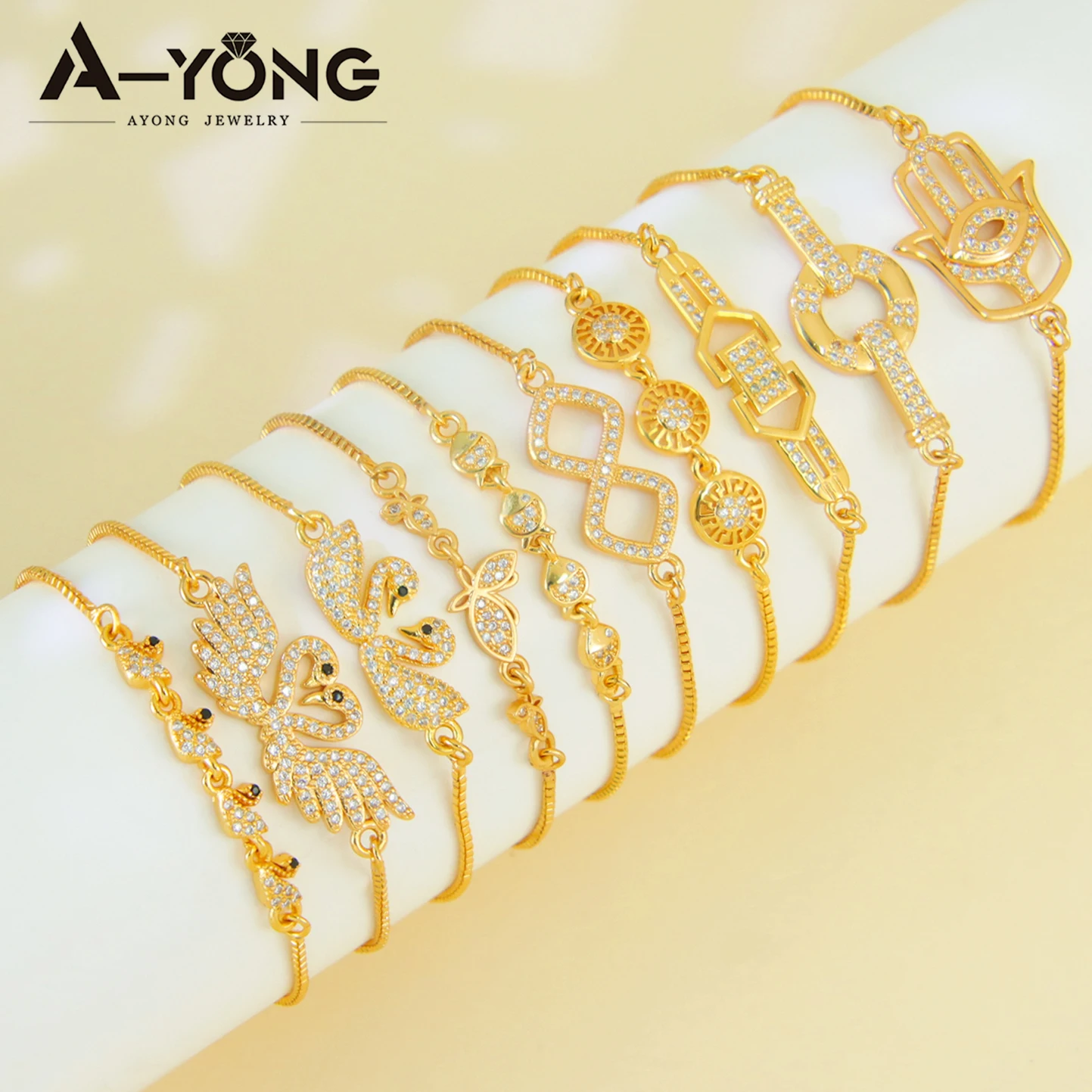 Italian Zirconia Exquisite Bracelet 21k Gold Plated Brazilian Drawstring Fashion Handmade Chains Arabic Women Daily Jewelry