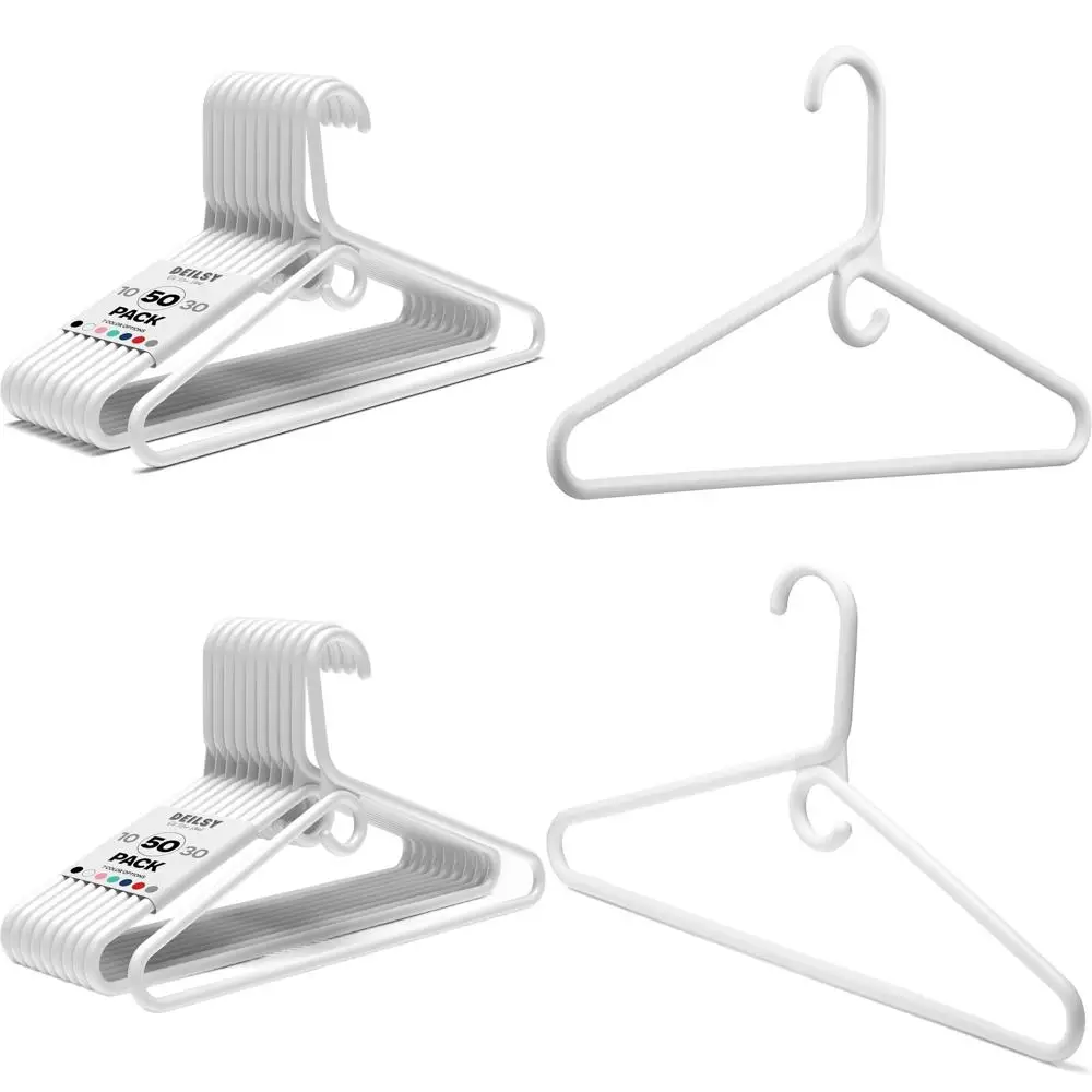 

Heavy-Duty Plastic Hangers with Hooks - Thick, Strong for Various Clothing - Space-Saving, Pack of 50