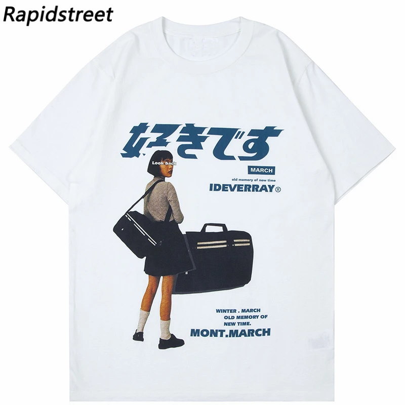 2023 Tshirt Streetwear Men Harajuku Japanese Girl Poster Graphic T-Shirts Short Sleeve Casual Hip Hop Loose T Shirt Cotton Tops