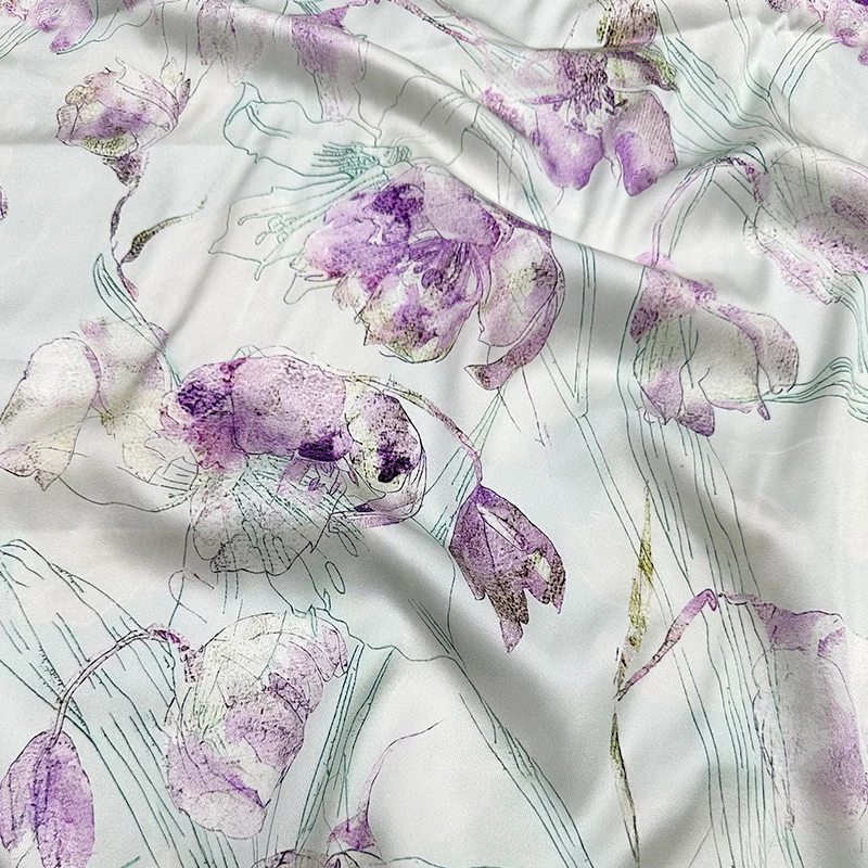 

Tracing Iris Elastic Silk Twill Satin Natural Silkworm Silk Fabric Clothing Shirt Dress Qipao High End Luxury Fabric By Meter