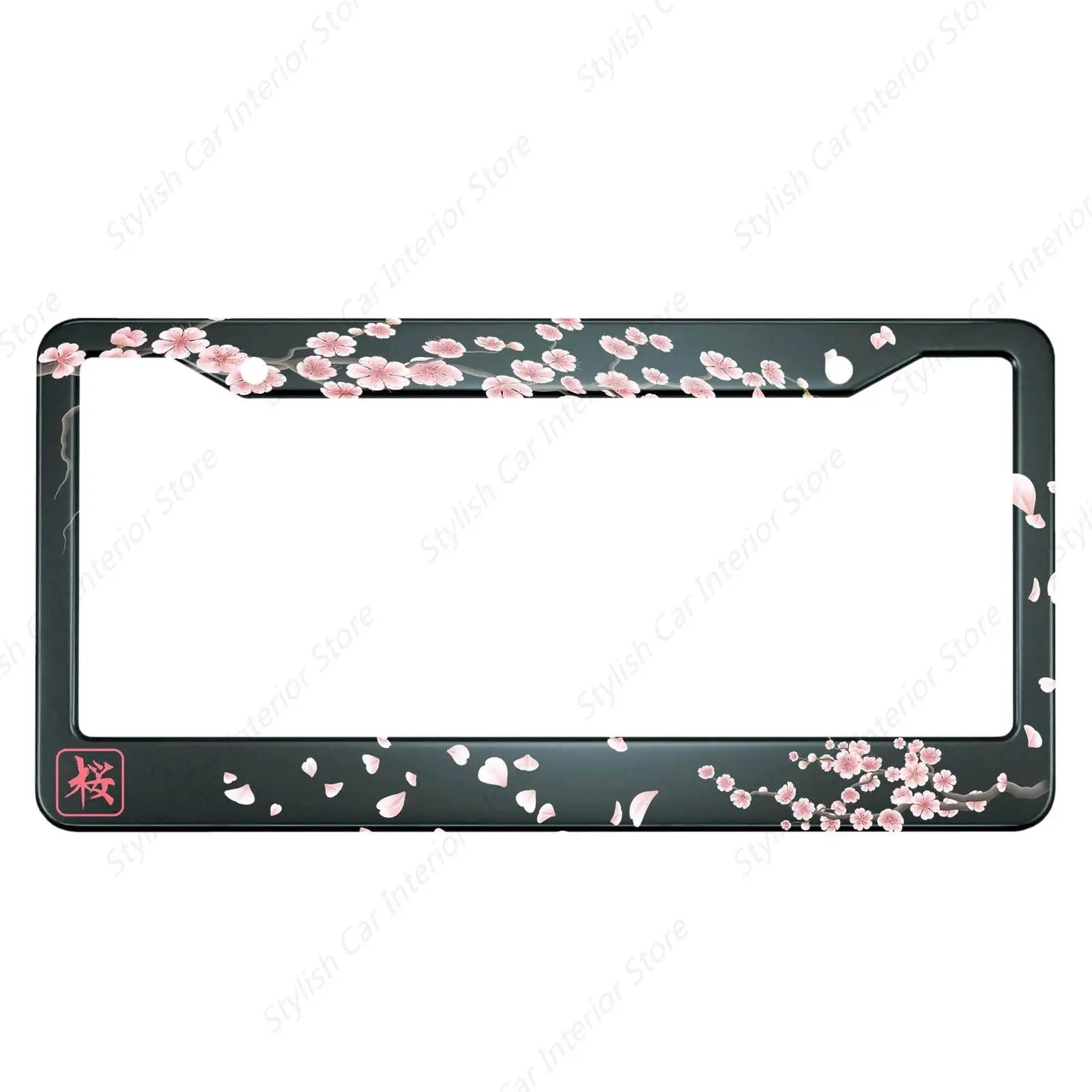 Watercolor Cherry Blossom License Plate Frame, Sakura Flower Metal License Plate Cover Holder with 2 Holes Fits US Standard