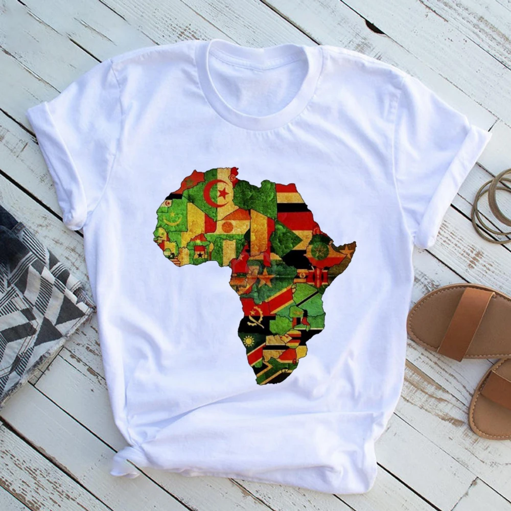 Africa Map Graphic Women T-shirts Harajuku Female Tops Tee Girl White Printed Clothes Casual T-shirt Travel Daily Streetwear