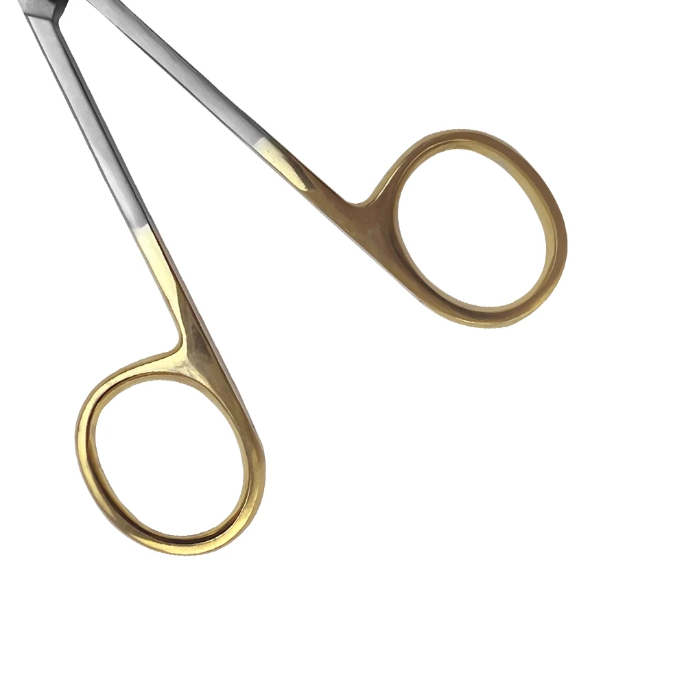 Tijeras quirúrgicas dentales, pinzas de punta recta/curva, acero inoxidable, mango chapado en oro, herramientas de dentista, instrumento de