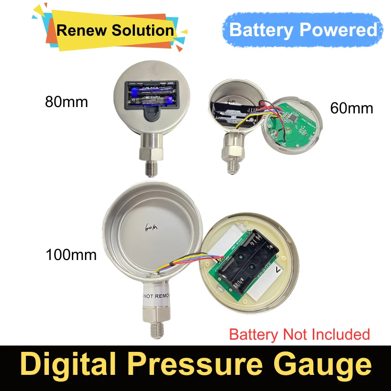 Imagem -04 - Lcd Digital Manômetro Hidráulico 0100mpa 60 mm Ss304 Óleo Combustível Água Medidor de Pressão 40mpa 6mpa 100kpa 500kpa