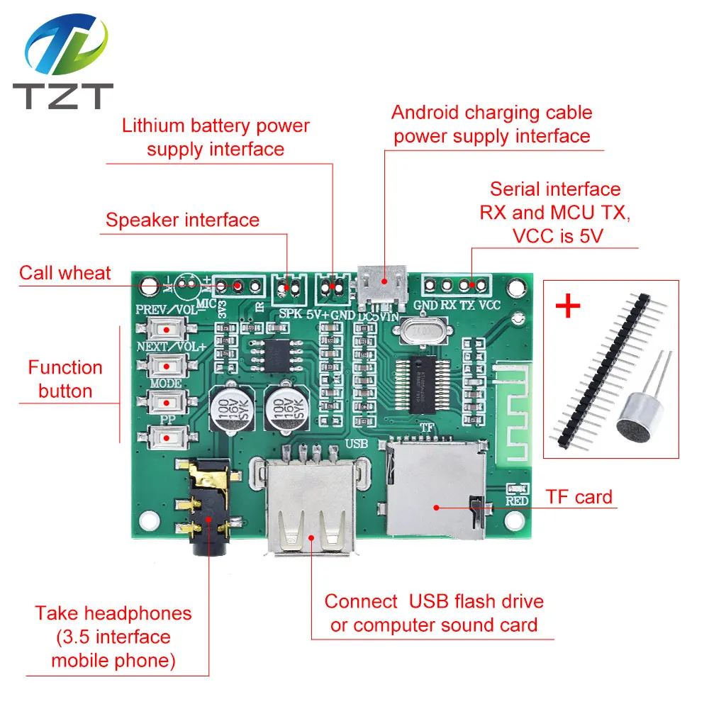 BT201 Dual Mode 5.0 Bluetooth Lossless Audio Power Amplifier Board Module Tf Card U Disk Ble Spp Serial Port Transparent Trans