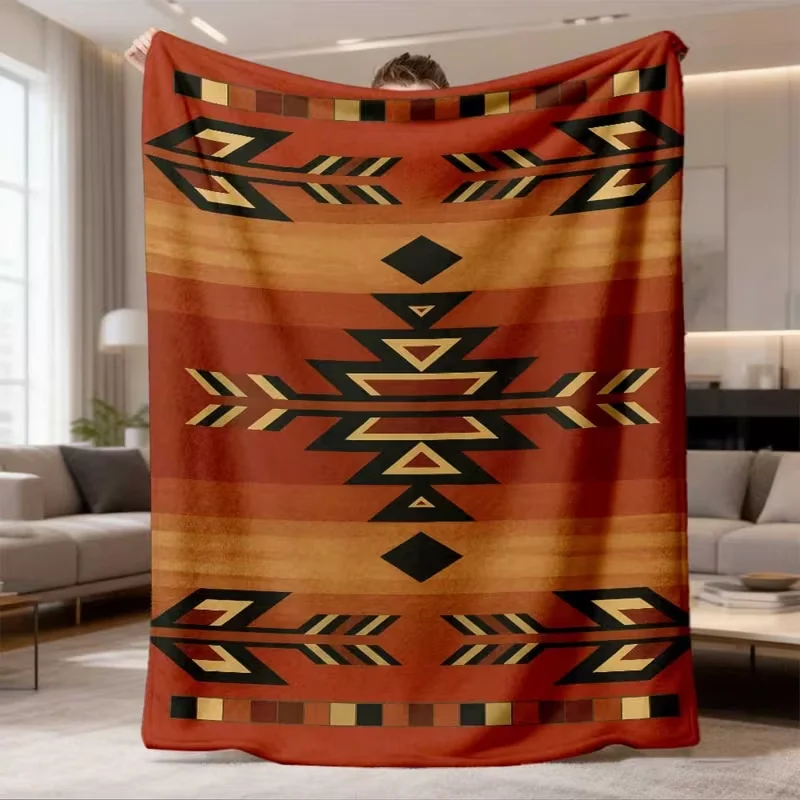 Boho Geometric Diamond Print Blanket Ethnic Tribal Pattern Soft Warm Blanket for Couch Bed Western Home Decor