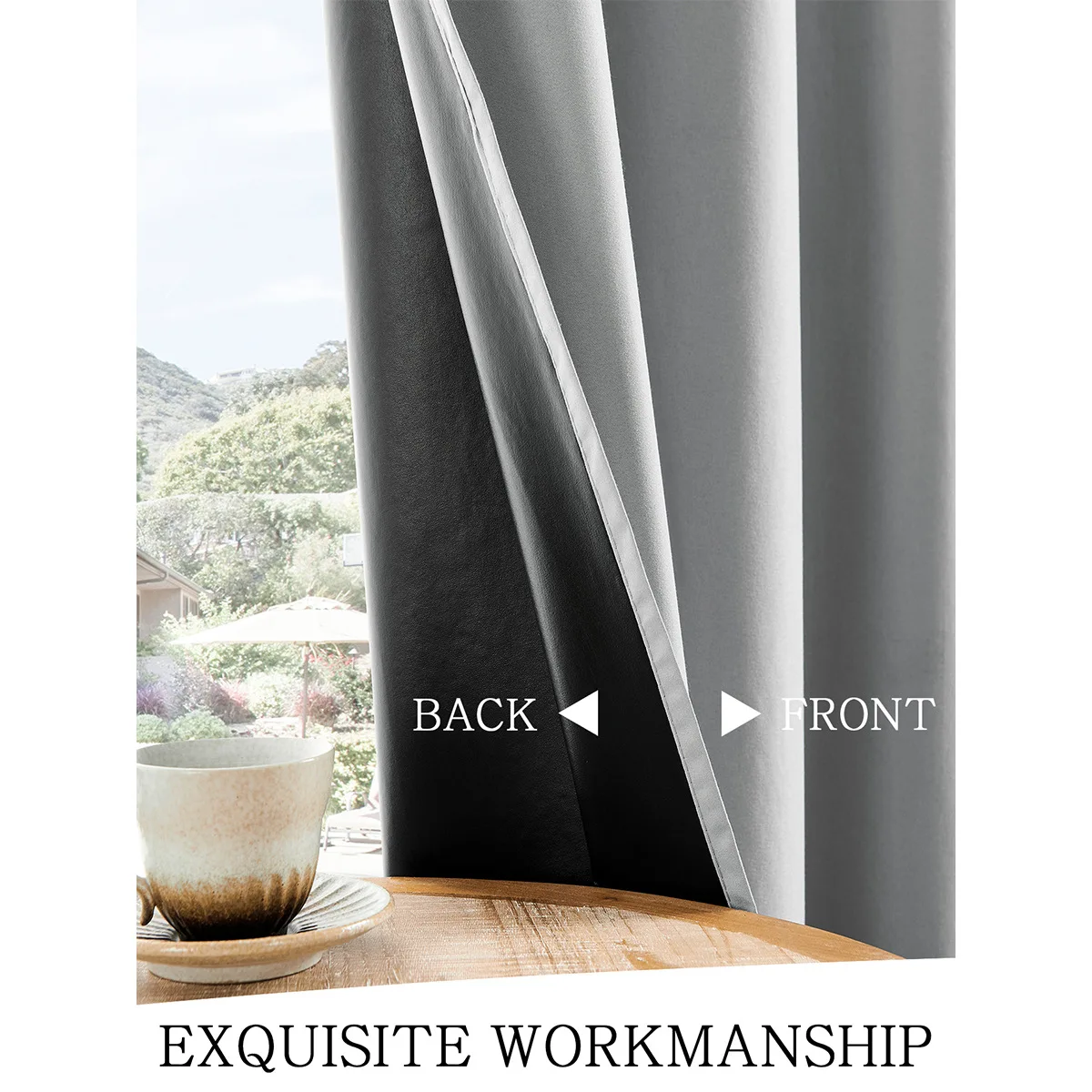 1p sun Protection Heat Insulation Grey 100% Blackout Curtains for Living Dining Room Bedroom Thermal Lining Window Decor Fabric