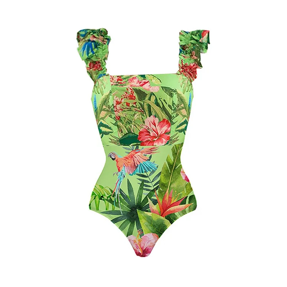 Cputan 2024 Rüschen einteilige Badeanzüge mit Vertuschung 2024 Bade bekleidung Frauen Badeanzug Blumen druck Bikini Set Beach wear Kleid