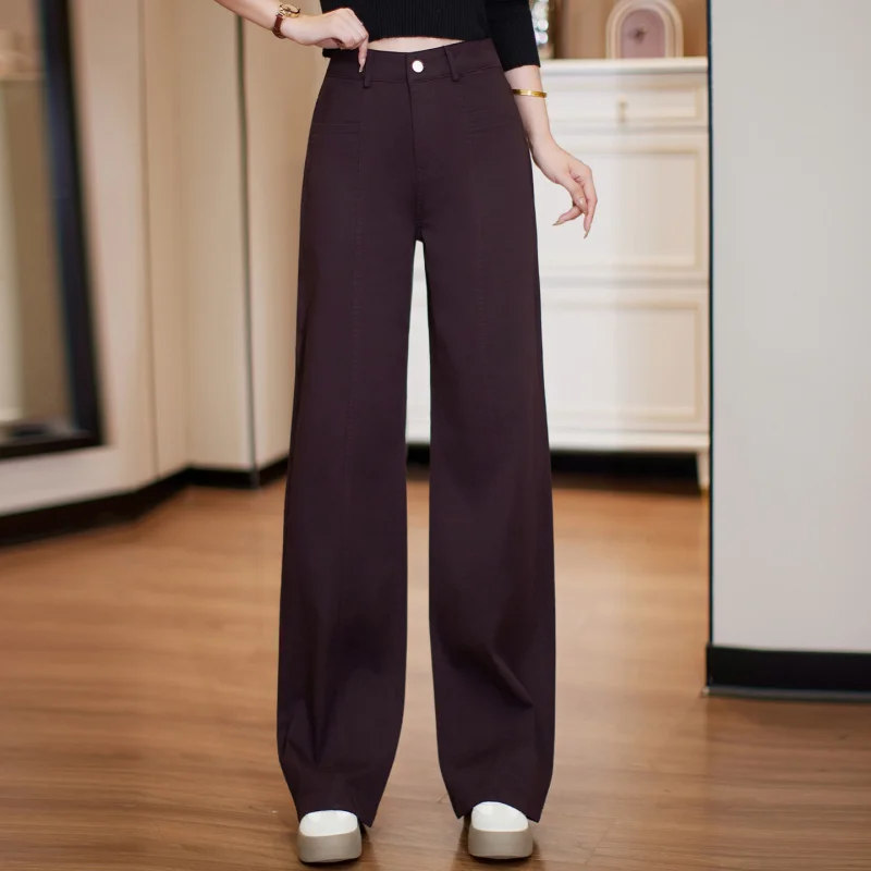 Celana Jeans Kuning untuk Wanita Musim Semi dan Musim Gugur Celana Lurus Ramping Pinggang Tinggi Baru Celana Kaki Lebar Retro