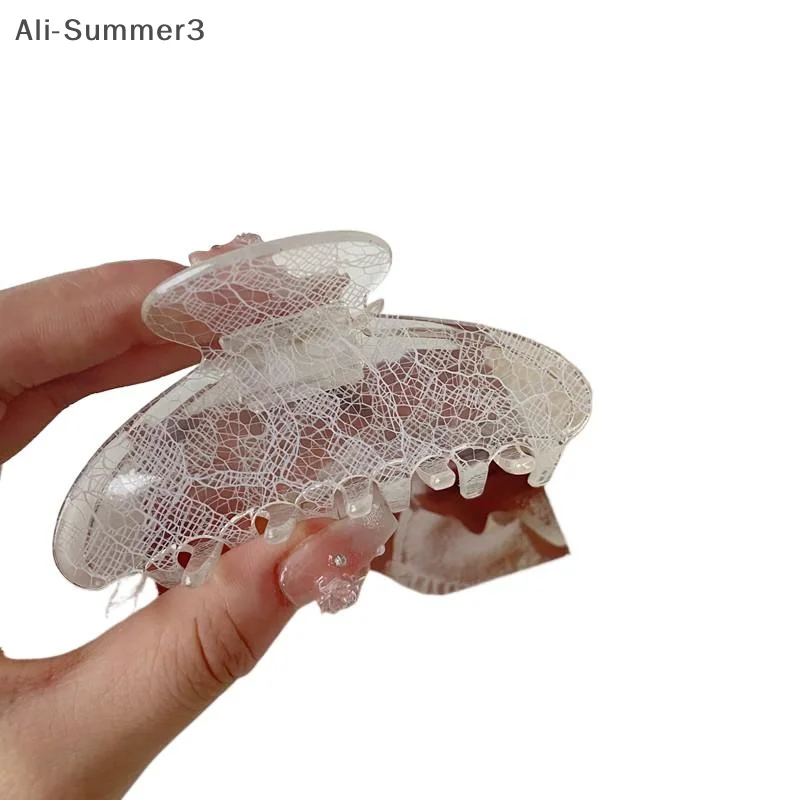 1pc New Style Elegant Ins Style Hair Clip With Acetate Lace Pattern For Back Of Head; Korean Style Claw Clip