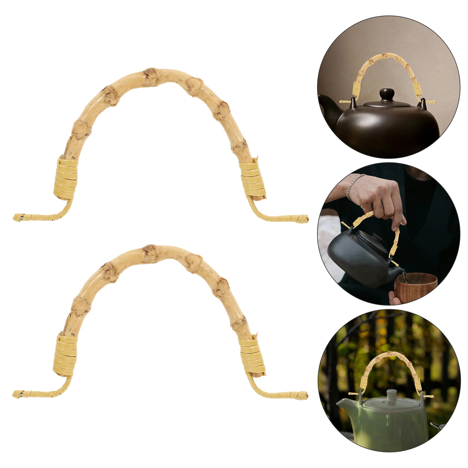 

2 Pcs Teapot Handle Accessories Bamboo Replacement Handles for Ceramic Glass Kettle Tea Maker Loose Leaf Strainer Easy