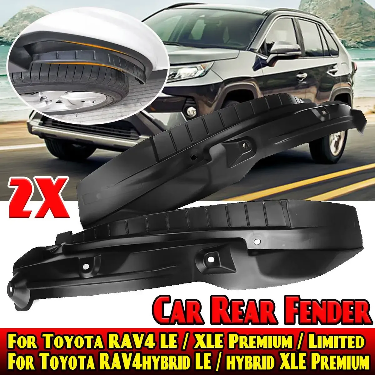 

2Pcs Fender Car Mudguard Refit Rear Tire Fender Special Decoration For Toyota RAV4 RAV-4 2019 2020 2021 Mudguard Car Accessories