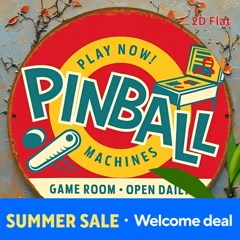 1 pieza Letrero Metálico Vintage PINBALL ROOM - Arte de Pared Retro para Salón de Juegos con Máquinas de Pinball y Flippers - Póster de Aluminio para Sala de Juegos