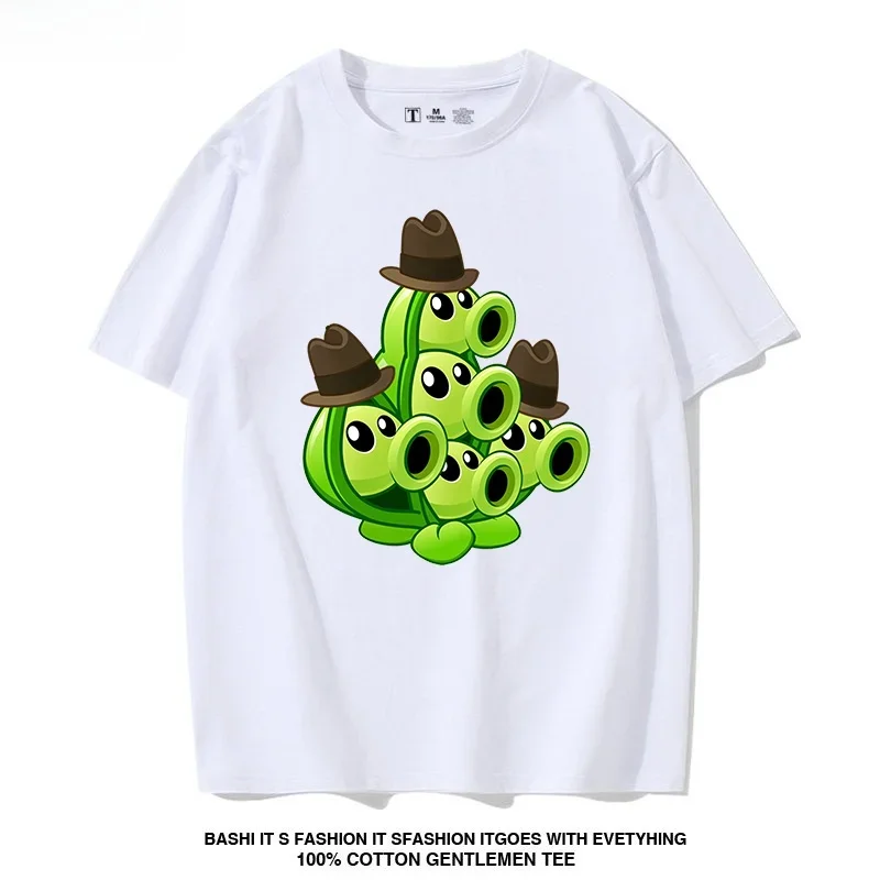 Plant Vs Zombie T-Shirt Short Sleeve Unisex Kids Fashion Summer Cotton Round Neck Print Casual Top for Boys And Girls