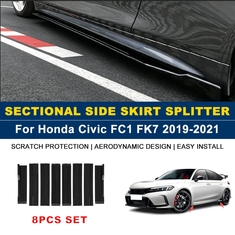 

2m Sectional Side Skirt Extension Lips Side Spoiler, Car Exterior Modified Upgrade Kit For Honda Civic FC1 FK7 2019-2021 2020