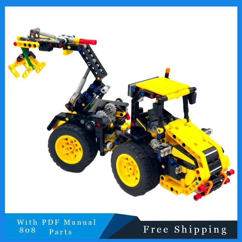 

808 шт. строительные блоки, креативный крутой желтый погрузчик, технология, кирпичи, модель игрушки для детей, образовательная сборка «сделай сам», праздничный подарок