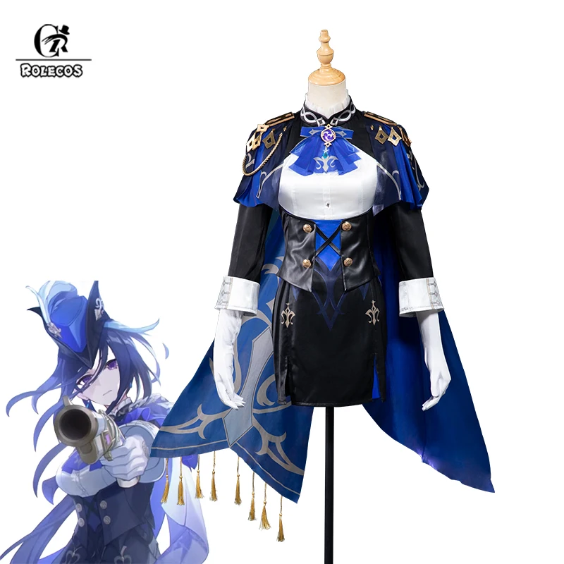 ROLECOS-Genshin Impact Fontaine Clorinde Cosplay Costume, Champion Duelist Clorinde, Imbibé de Chapeau, Tenue d'Halloween pour Femme