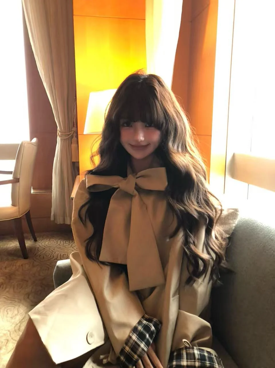 

Женское пальто в стиле винтаж с клетчатыми вставками цвета хаки, с узлом, осеннее, для повседневной носки, в корейском стиле, прямого кроя, длинное, на одной пуговице