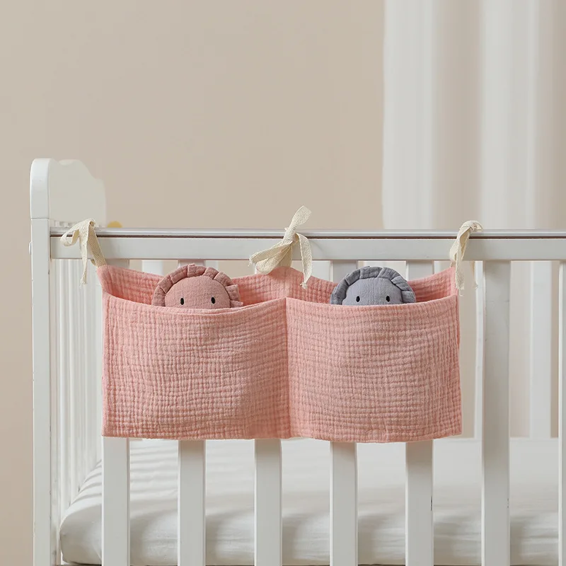 Tas penyimpanan gantung samping tempat tidur bayi, Organizer 2 saku untuk bayi dan mainan gantung pengatur popok bayi