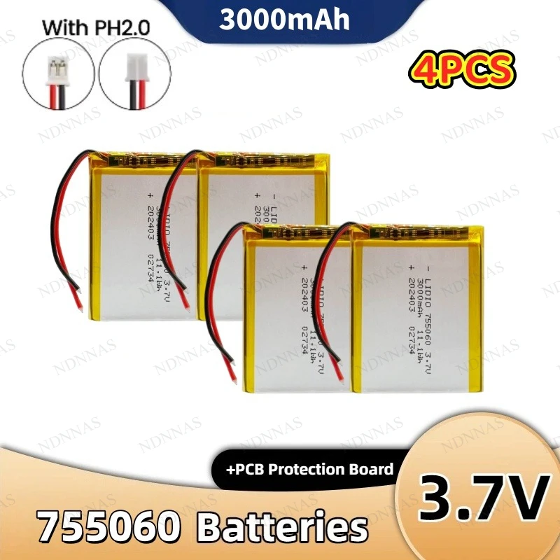 755060 Lipo 3.7V Battery 3000mAh Rechargeable Li-Polymer Batteries for Mobile Power Toys Tablet PCs Laptops Beauty Instruments