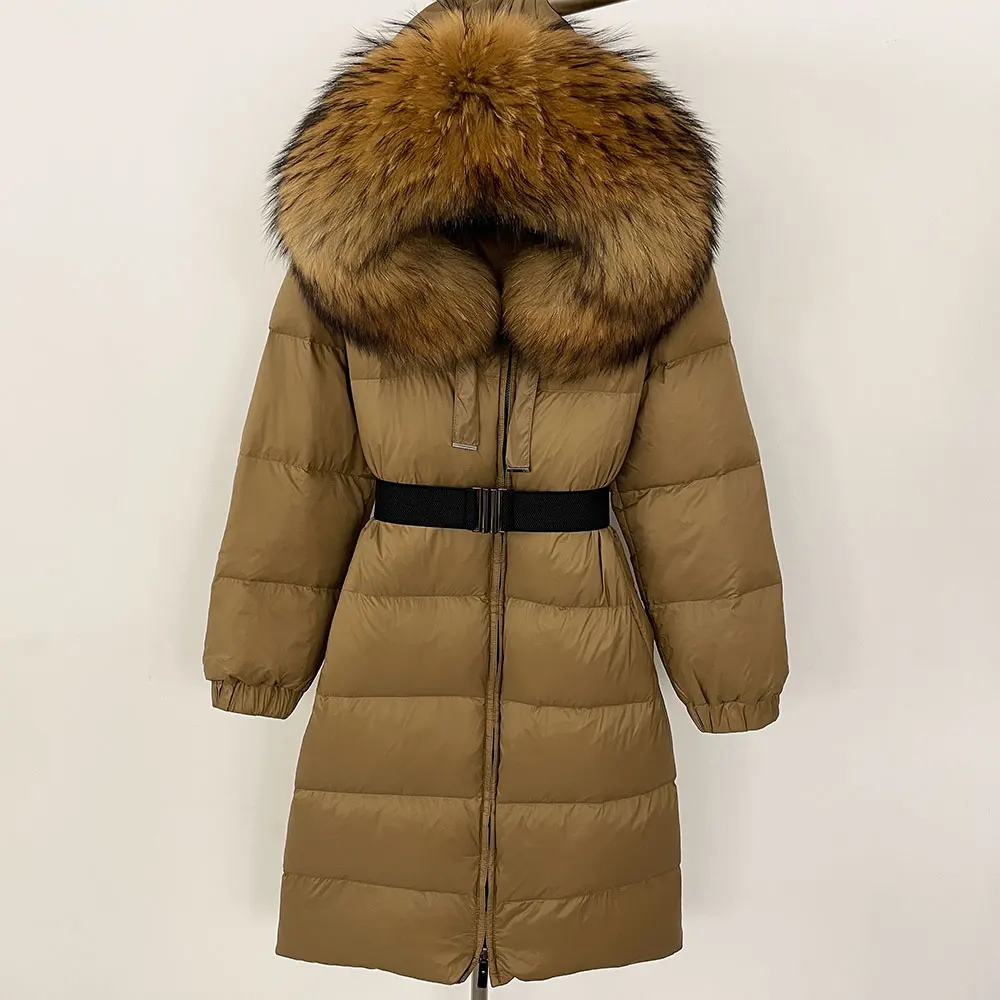 OFTBUY-abrigo de plumón de pato blanco para mujer, chaqueta acolchada de piel de zorro Natural, cálida, 90, invierno, 2024