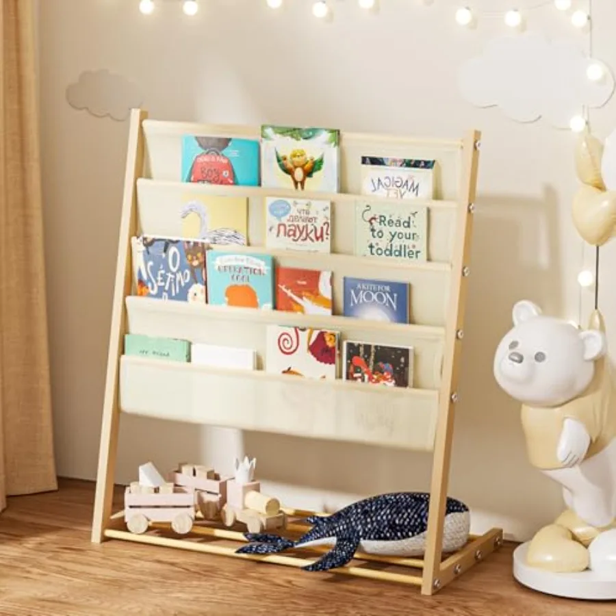 

Книжная полка для небольшого пространства, 4-уровневая тканевая металлическая полка для детских книг, стеллаж для хранения, органайзер для малышей в классе