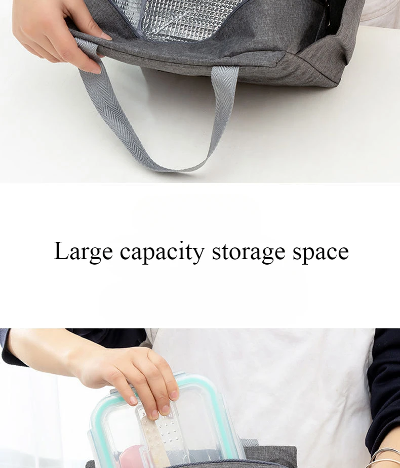 Double Pockets Portable Lunch Bag Lunch Box Insulated Canvas Tote Bag School Lunch Portable Dinner Box Picnic Food Storage
