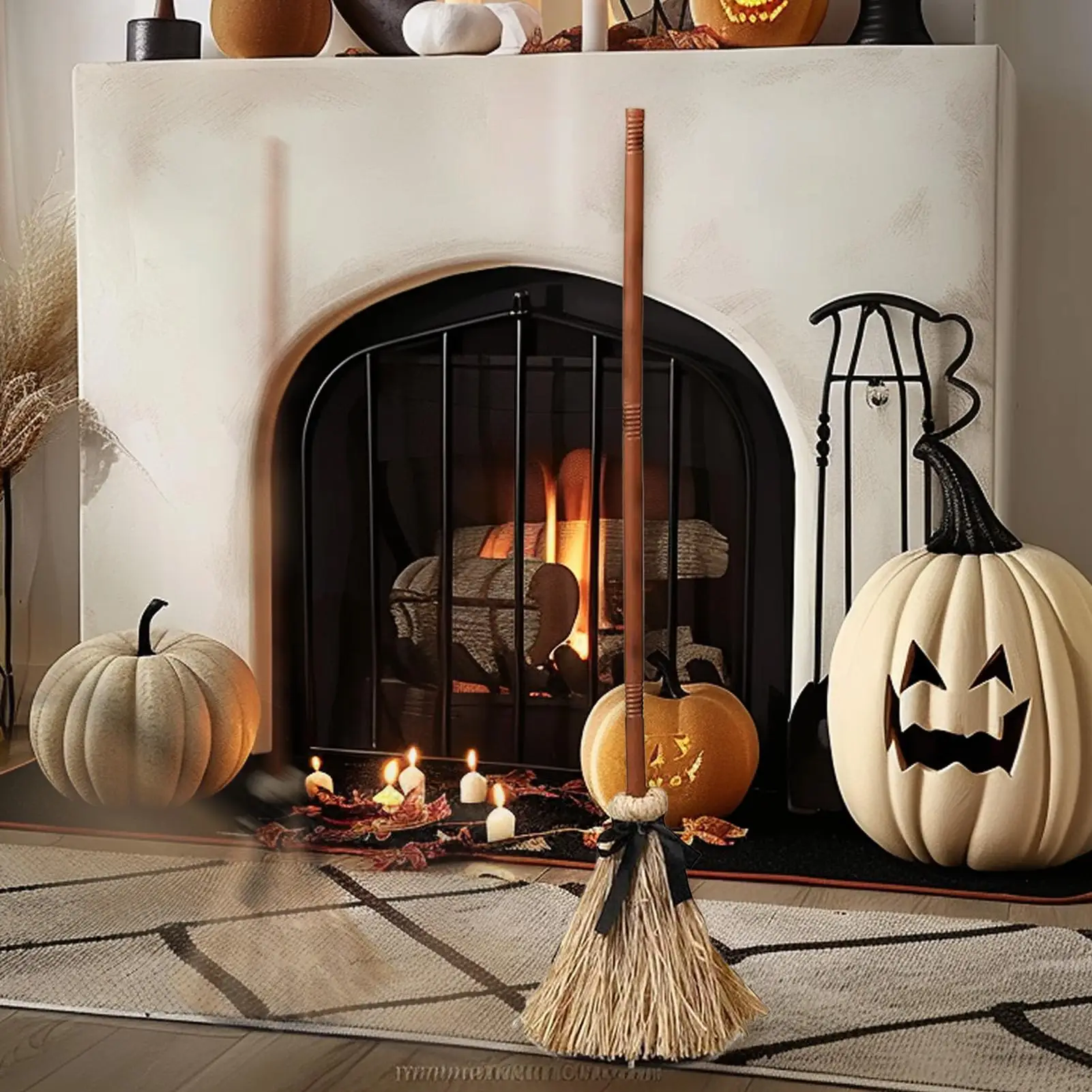 Multi-purpose 3D Halloween Witch Hat with Motion Sensor Halloween Broom Ornaments DIY Witch Dress Up Ornaments Cosplay