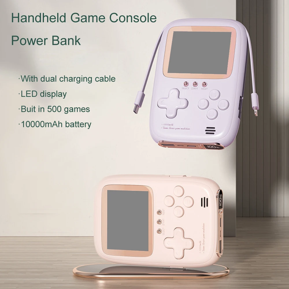 Handheld Game Console 2-in-1 Power Bank 10000 mAh With Two-wire Charging Treasure Nostalgic Retro Childhood Games