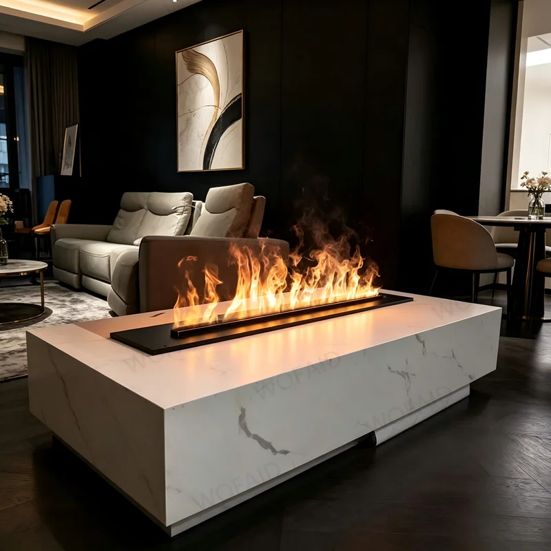 120cm Extra Long Linear 3D Mist Fireplace, Built-in, Multi-Color LED Flame, App Control, Humidifier, Modern Luxury, Black Firepl