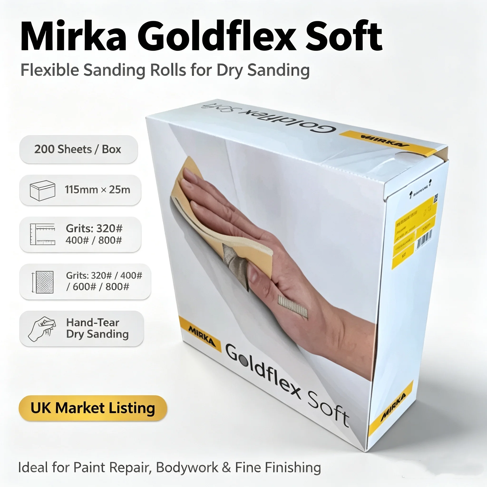 Moka hand-tearable sponge sandpaper for car grinding and polishing, dry grinding and wet grinding, flexible sponge sand block, 1