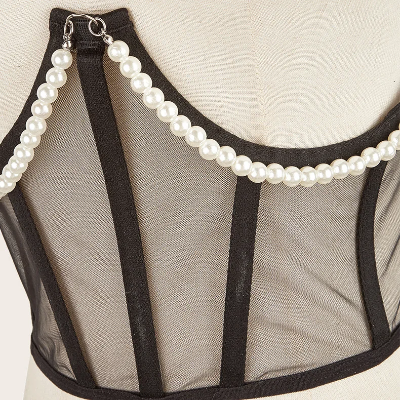 Strap Pearl Hanging Chain Small Tank Top Waist Waist Straightening Chest Steel Circle Fishbone Slimming Waist Cover