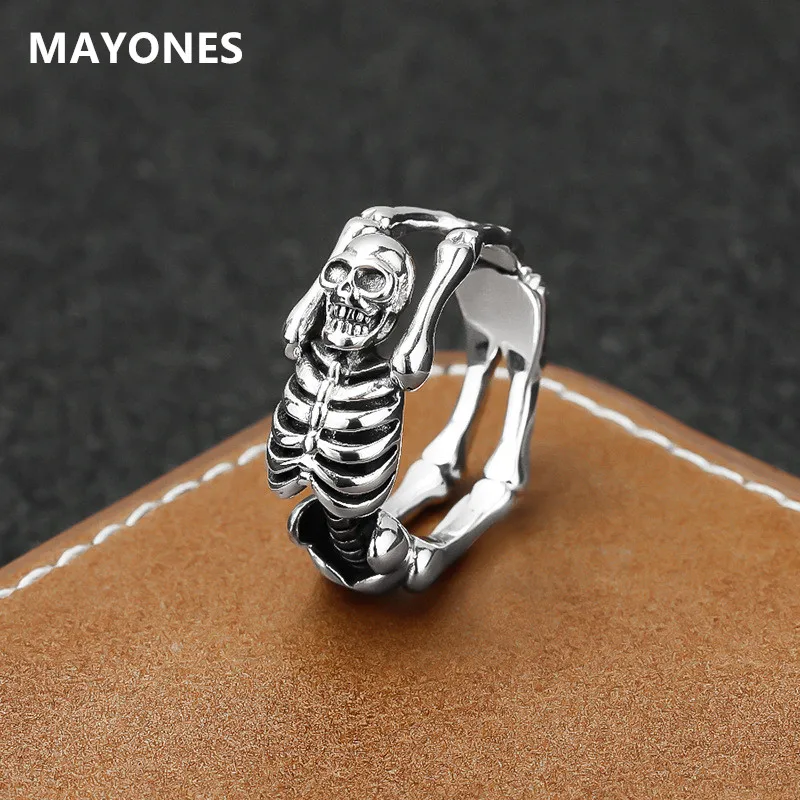 

MAYONES 100% 925 Sterling Silver Skull Ring for Men and Women's Living Ring Vintage Retro Retro Personalized Friend Jewelry