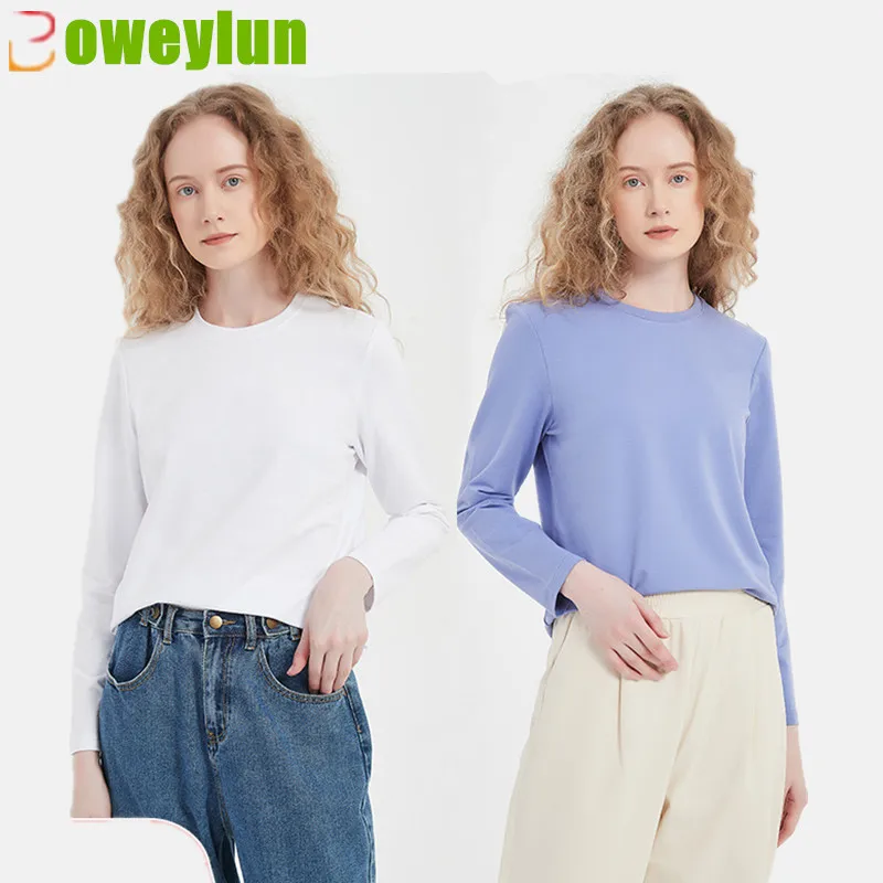 

Boweylun 265g Rotton O-Neck Long-Sleeved T-shirt Women Stretchy Comfortable Skin-friendly Breathable Thickened Bottoming Shirt