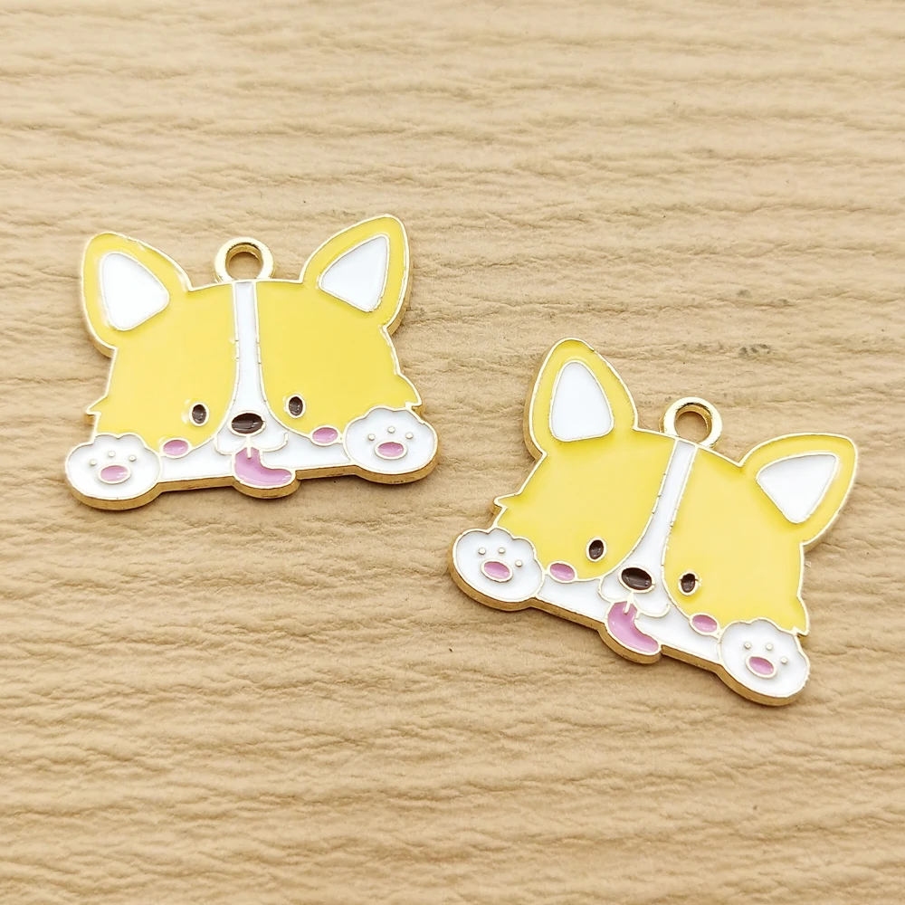 10pcs Dog Charm for Jewelry Making Enamel Necklace Earring Pendant Diy Accessories Alloy Metal Gold Plated