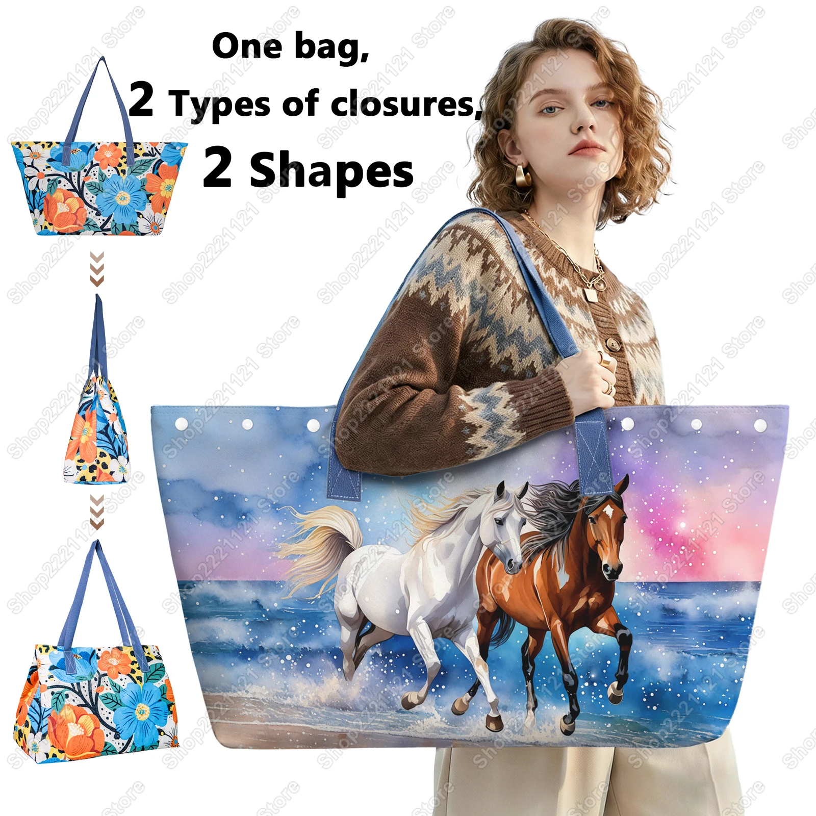 

Cute Animal Horse Pattern Shoulder Bag Women Handbag Large Capacity Storage Bags for Travel Ladies Handbag Beach Bags