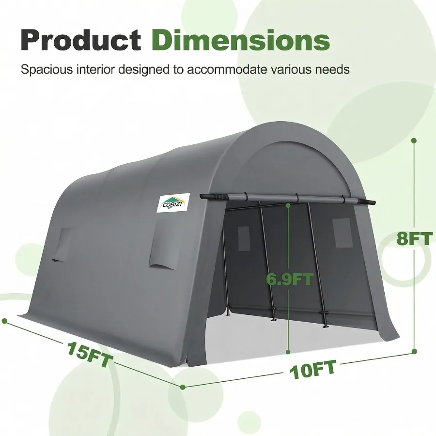 Carport Canopy 10x15 For Outdoor Storage Use, Heavy Duty Steel Frame With Black PE Cover, Weather Resistant And Easy Assembly