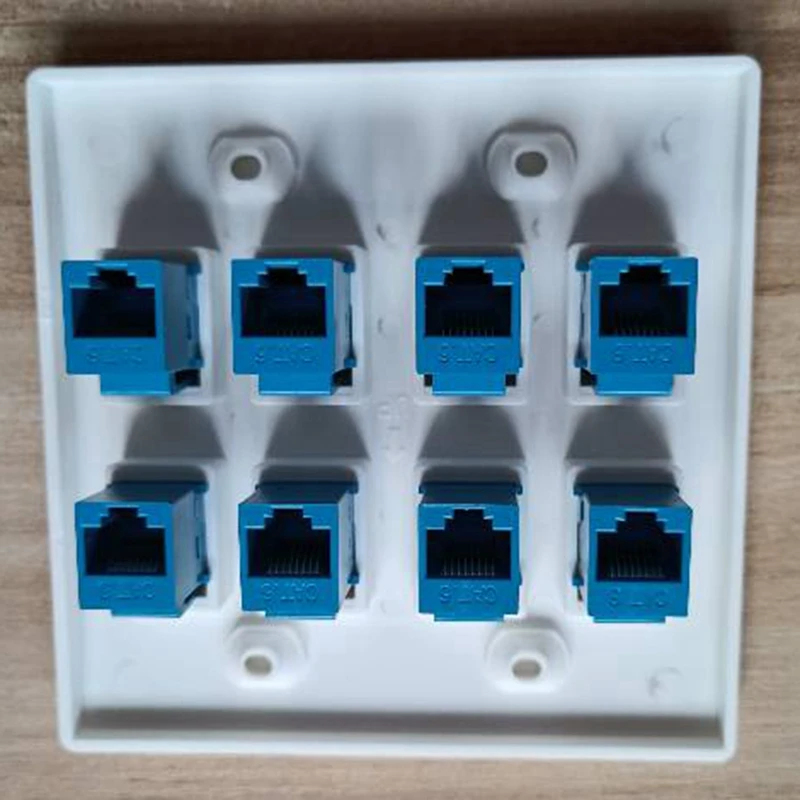 Placa de parede Ethernet 8 portas, fêmea para fêmea, azul, cat6, rj45, rj45