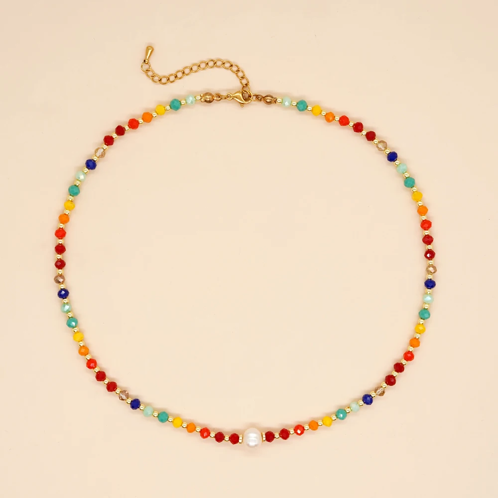 Bohemia Handmade Colorful Natural Freshwater Pearl Beads Miyuki 42cm Chain Accessory Quality Woman Necklace