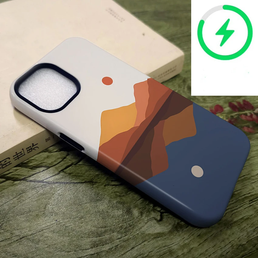 아이폰 17 16 15 14 13 Pro 12 11 Max Plus 16Pro용 마그네틱 폰 케이스, 고급 선셋 페인팅 디자인, 낙하 방지 15Pro 커버