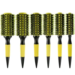 Professional  Round Wooden Hair Brush 6 Sizes Boar Bristle Mix Nylon Salon Women Hair Styling Tools Yellow Brazil Hair Curlerl