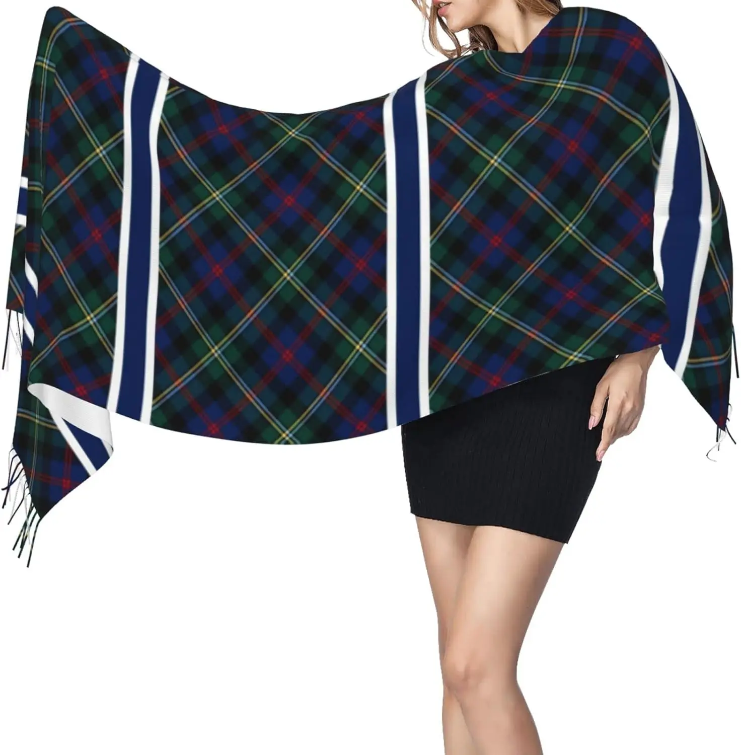 Damenmode, kariertes Kaschmirgefühl mit Quaste, großer Schal, warmer Party-Schal, Wickelschal, Schal für Geschenk, Frauen, Frühling, Herbst, Winter