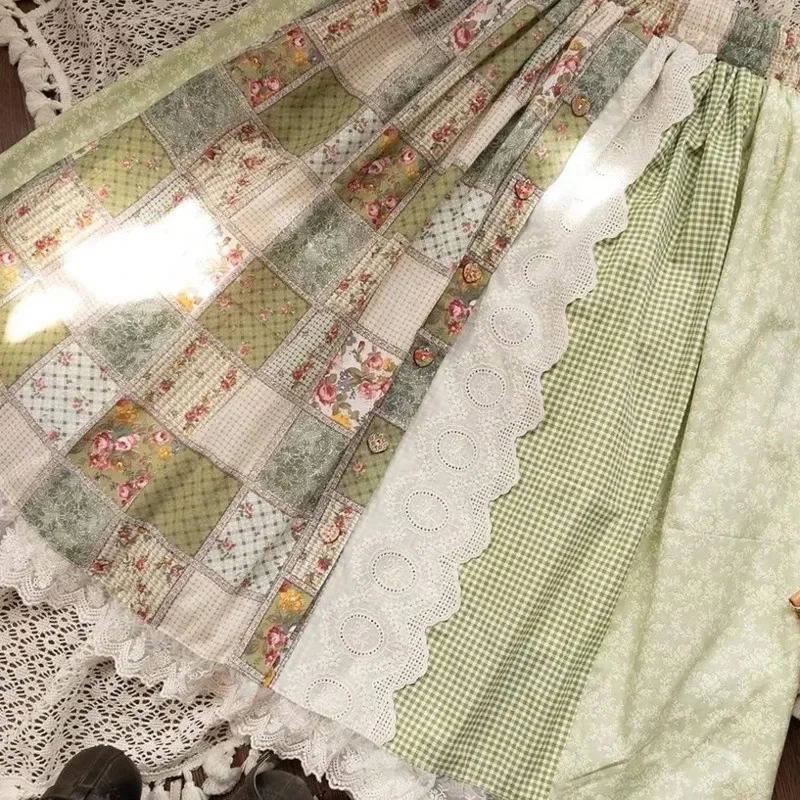 Dresses Y2K Nemo Garden Print Skirt Retro Panel Forest Art Open Front Elastic Patchwork Japan Dopamine Loose Bohemian Dress New