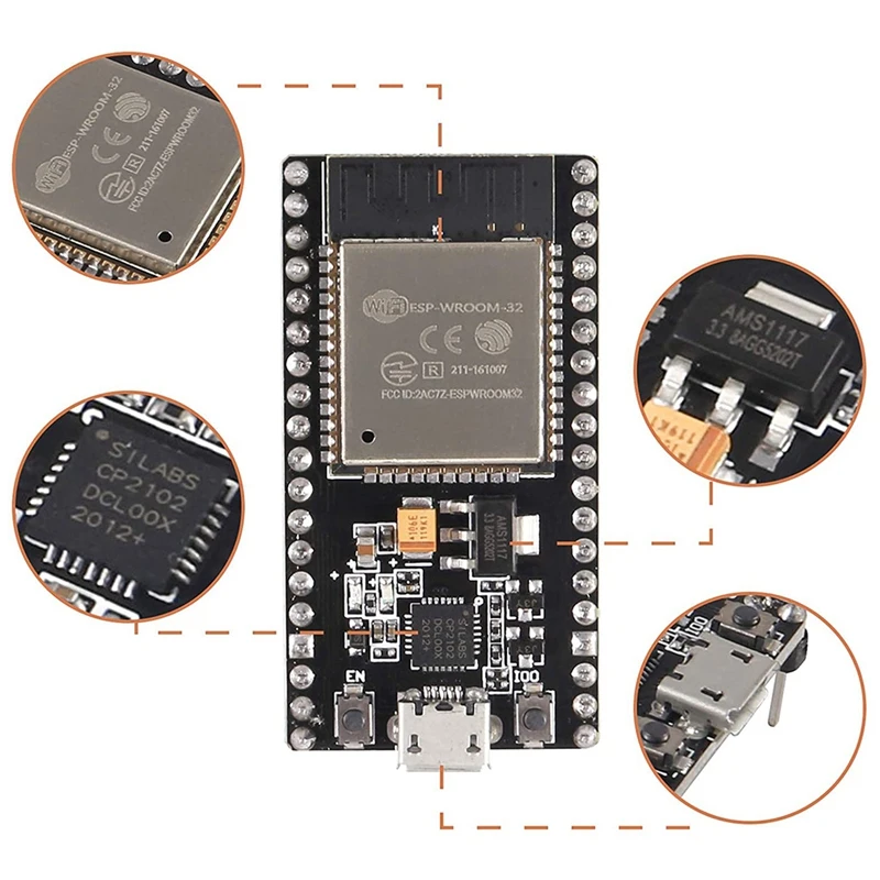 Carte de développement de ESP-WROOM-32 Nodemcu-32S ESP-32S ESP32 2.4 mesurz Wifi et microcontrôleur de sante de touristes de Bluetooth